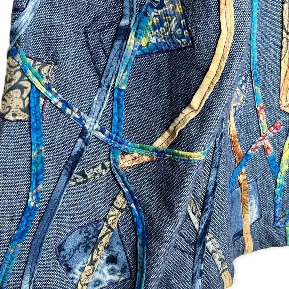 Vintage Life Style Abstract Embroidered‎ Embellished Denim Jacket Shacket Medium